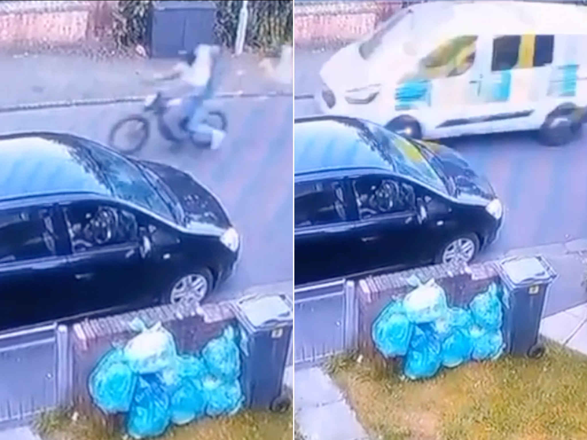 Cardiff riots CCTV shows police van driving behind bike minutes